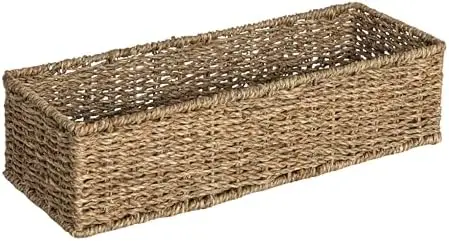 Handwoven Seagrass Rectangular Storage Basket, Natural