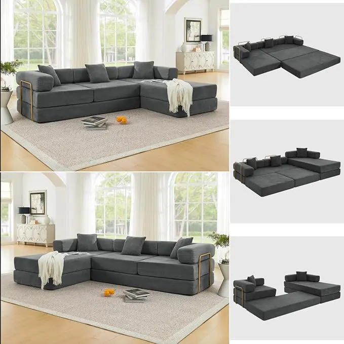 HANXIN 108" Modular Sectional Sofa, Futon Convertible Sofa Bed, Oversized