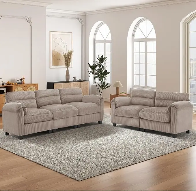 HAOMARKETS Corduroy Sofa Set, Upholstered Loveseat, and 3-Seater Couch