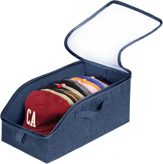 Hat Organizer for Baseball Caps, Blue, 1Pcs | Hat Storage Holder Container, For Closet, Clear Window, Hat Boxes for Home Storage