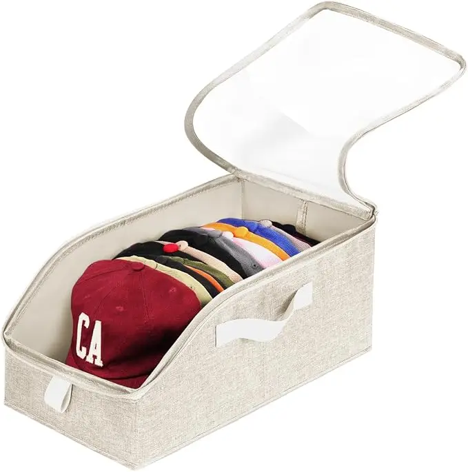 Hat Organizer for Baseball Caps, Hat Storage Box, Beige | 1Pcs | Clear Window, Space Saving and Easy to Store