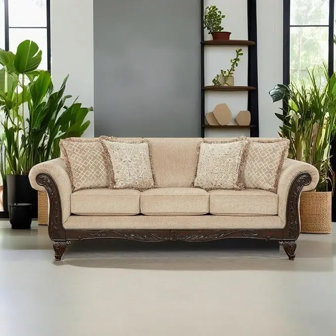 Hernen Carved Wood Frame Sofa