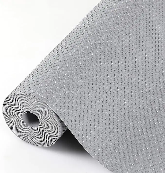 Hersvin Shelf Liners, 18in x 20ft Kitchen Drawer Mats, Non-Adhesive EVA Cupboard Protector, Cabinet Lining (Light Gray/Dot)