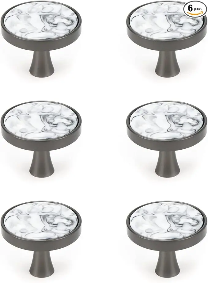 HEVSTIL 33 * 26MM Grey Marble Pattern Cabinet Knobs Marble Kitchen Cabinet