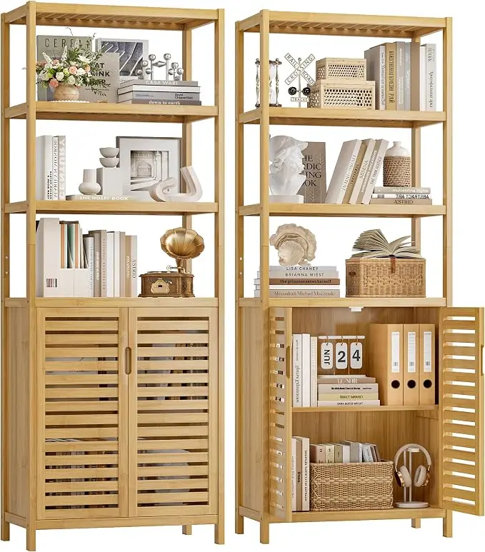HIFIT 2 Set Tall Shelf Unit Bamboo Storage Cabinet