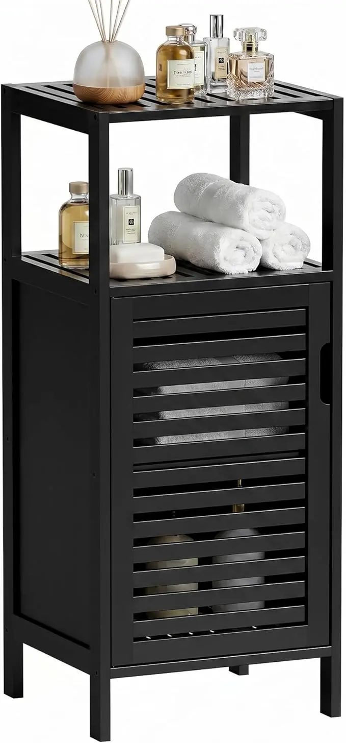 HITNET Bamboo Floor Cabinet, Small Bathroom Cabinet Floor Standing, 4 Tier
