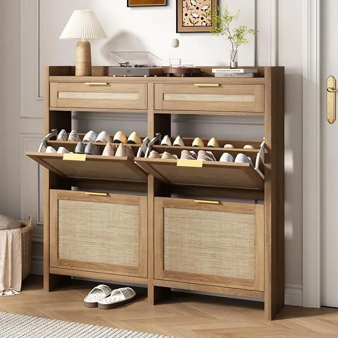 HOKYHOKY Large Rattan Shoe Storage Cabinet