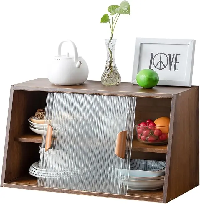 HollyHOME Small Bamboo Kitchen Pantry Sideboard