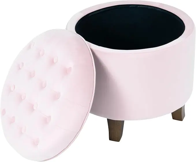 HomePop by Kinfine Fabric Upholstered Round Storage Ottoman