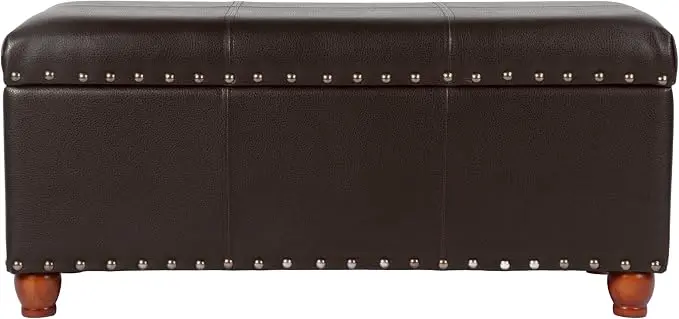 HomePop Espresso Faux Leather Storage Cocktail Bench