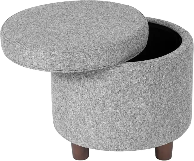 Homepop Home Decor | Upholstered Round Storage Ottoman | Ottoman