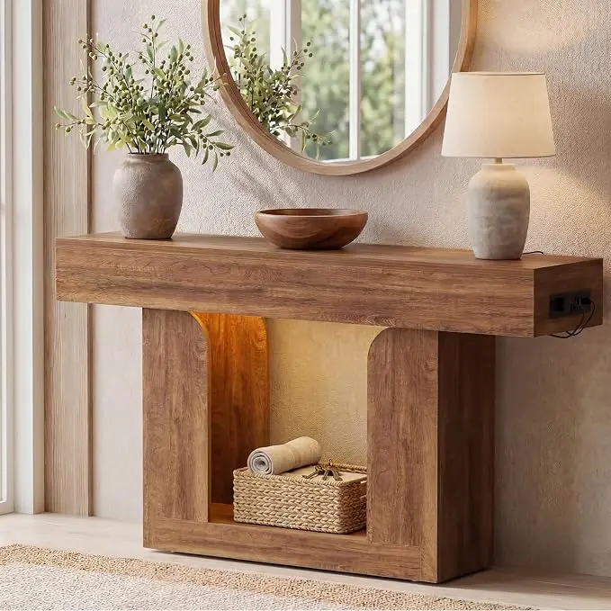 Homieasy Console Table, Farmhouse Wooden Sofa Table Behind Couch, Narrow