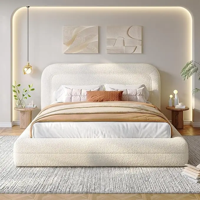 Homkdom Cloud Bed Frame with Headboard, Upholstered Soft Queen Bed Frame with