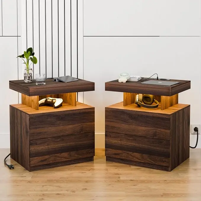HOMMPA Set of 2 Rustic Nightstand