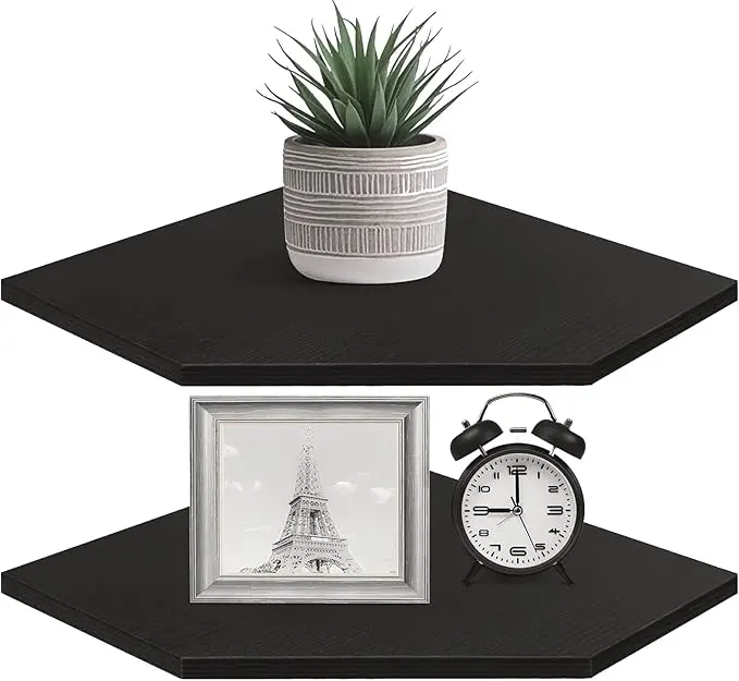 Homode Corner Shelf Wall Mount, Cable Box, Wood Hanging Storage Shelf Organizer