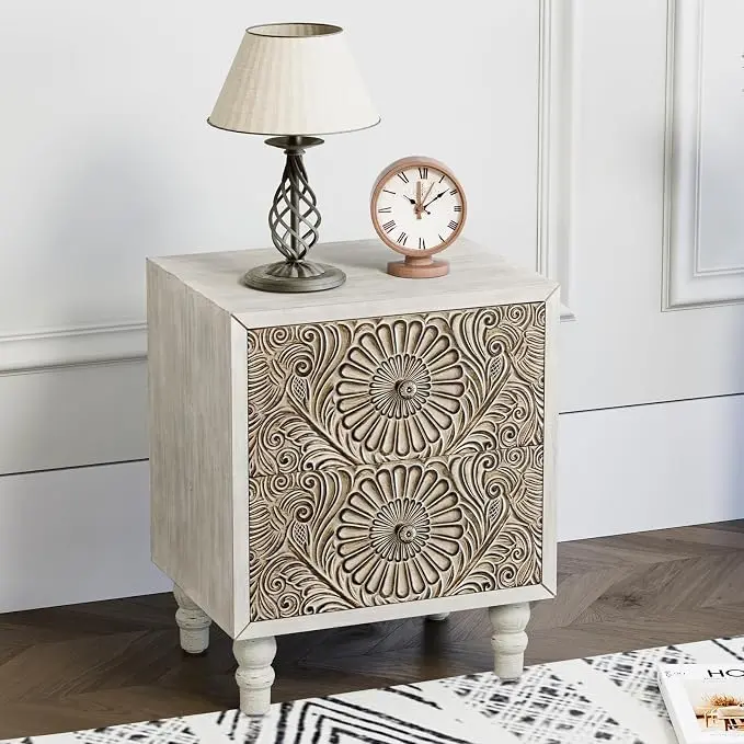 HOMPUS 2-Drawer Farmhouse Nightstand, Fully Assembled Boho Night Stand