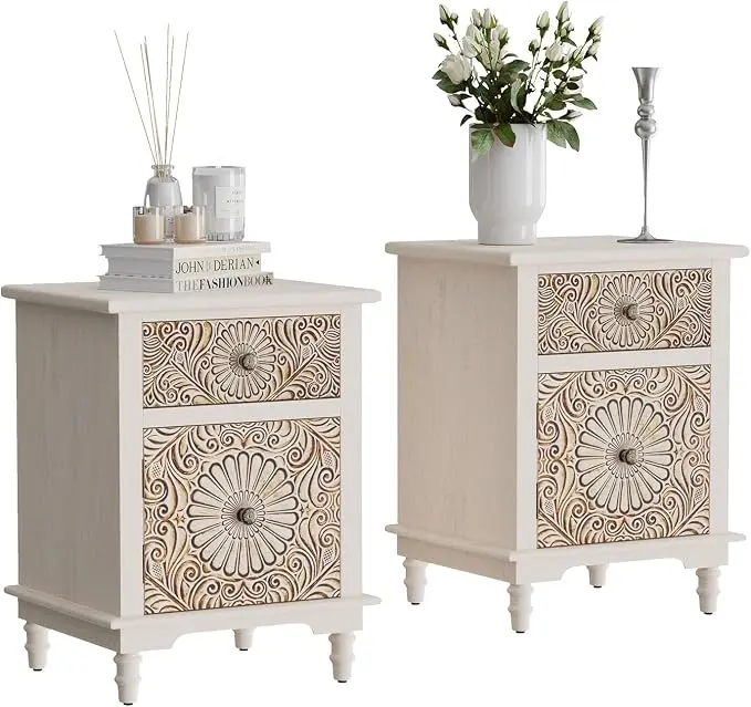 HOMPUS Night Stand Set 2, Vintage Nightstand