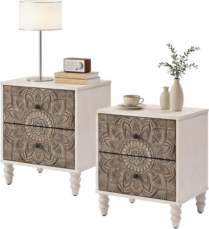 HOMPUS White Nightstands Set 2, Vintage Nightstands