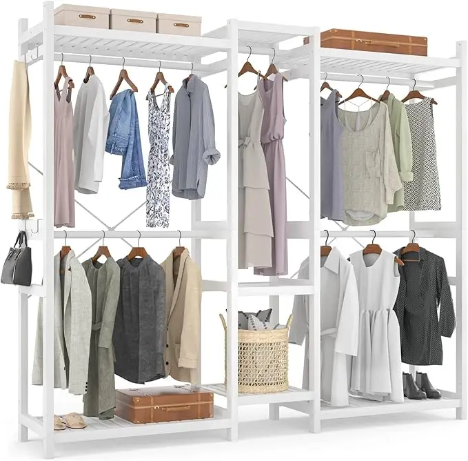 Homykic Bamboo Closet System Clothes Rack, Large Freestanding Garment Rack