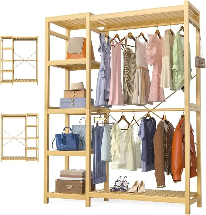 Homykic Bamboo Clothes Rack Garment Rack