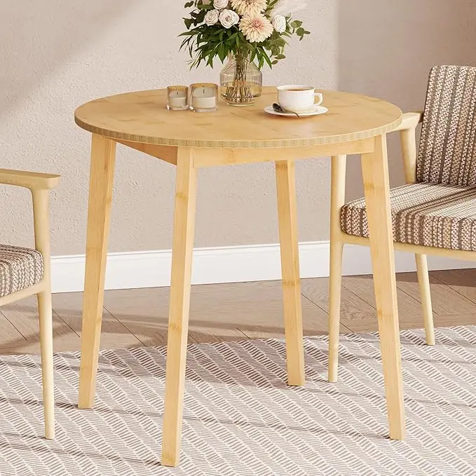 HOOBRO Bamboo Dining Table, Round Dining Table