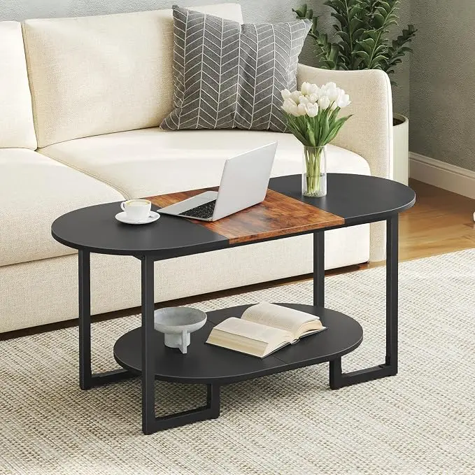 HOOBRO Coffee Table for Living Room, Oval Small Coffee Table