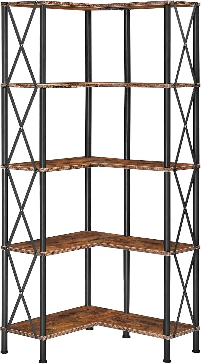 HOOBRO Corner Bookshelf, 5-Tier L-Shaped Bookcase, Industrial Open Display