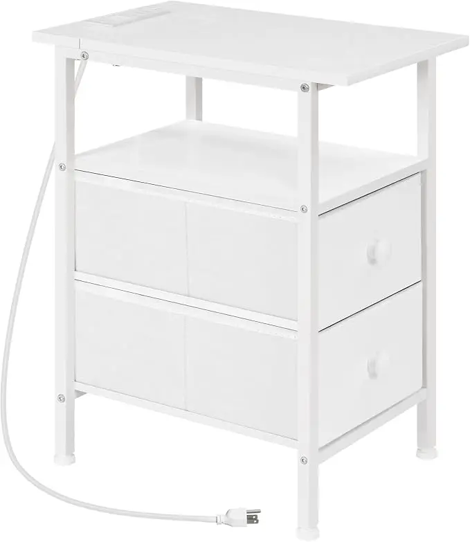 HOOBRO End Table with Charging Station, Narrow Side Table, Nightstand with 2