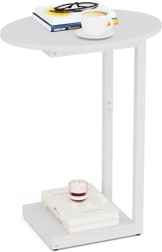 Hosfais Small Side Table End Table, C Shaped Oval Coffee Table, Wooden TV Tray