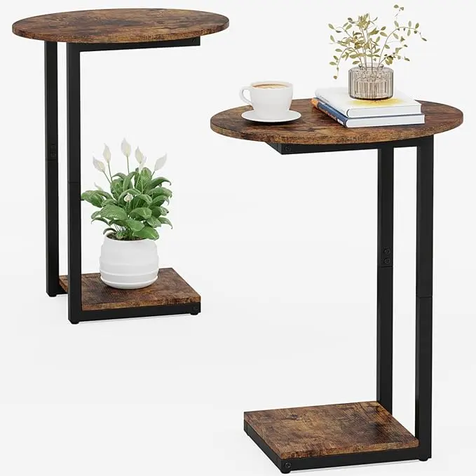 Hosfais Small Side Table Set of 2, C-Shaped Wood Sofa End Table