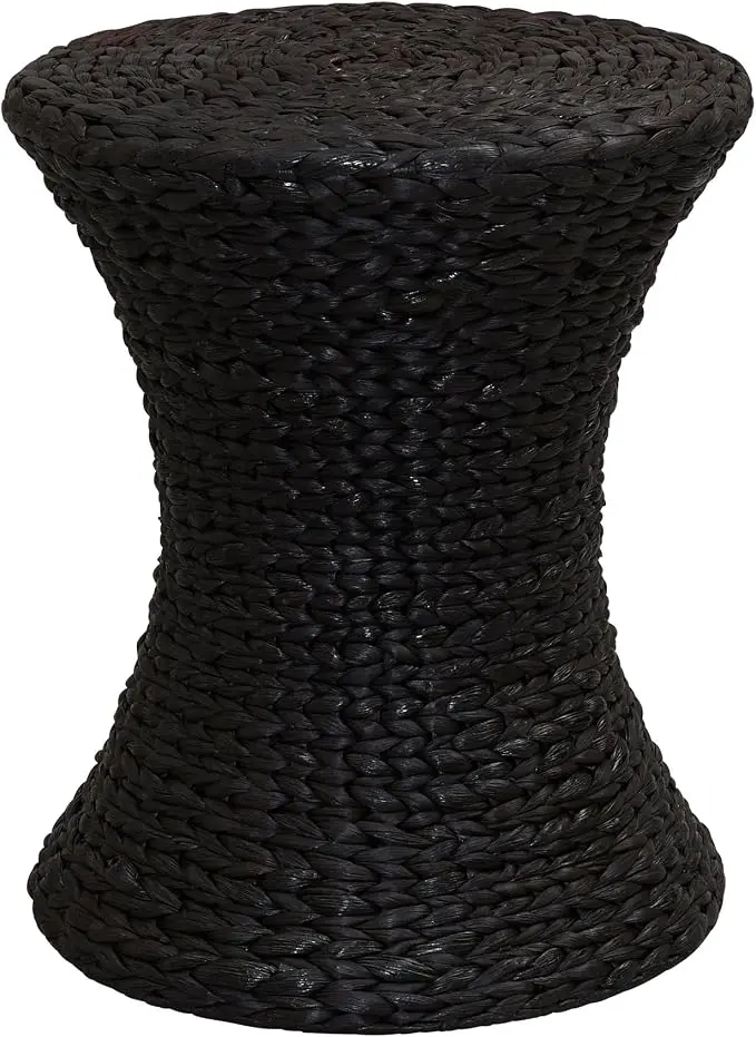 Household Essentials Hourglass Water Hyacinth & Iron Side Table, Stained Brown
