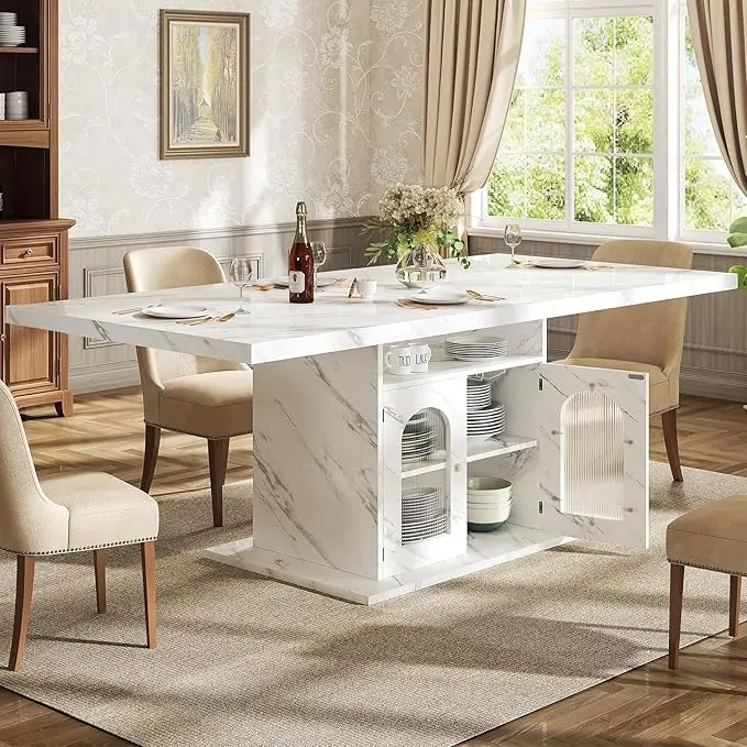 HSH Dining Table for 4–6, Wood Rectangle Dinner Table