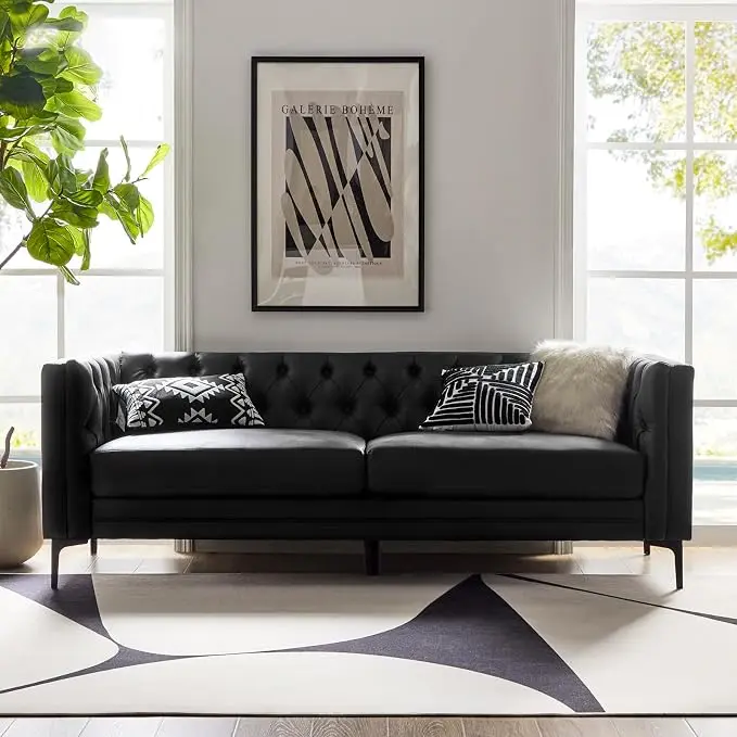 HULALA HOME 84" W Faux Leather Sofa Couch