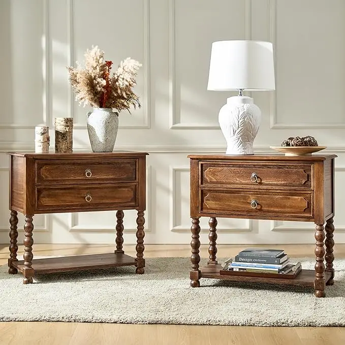 HULALA HOME Farmhouse Storage End Table Set of 2