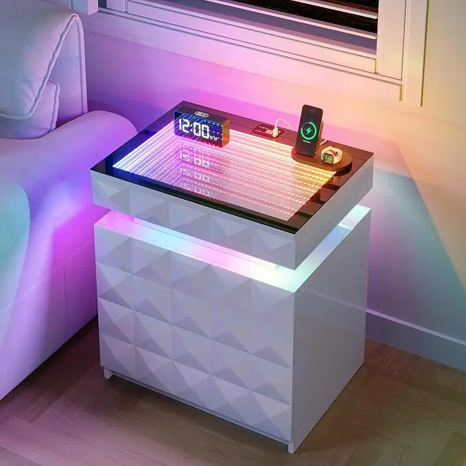 HWB Nightstand with RGB Lights, 3 Drawers Night Stand with Hidden Storage