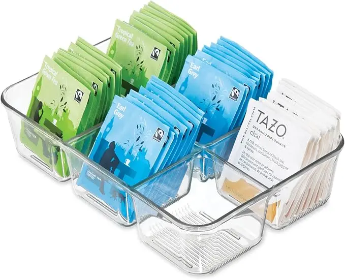 iDesign Clear Tea Bag & Sugar Packet Organizer for Drawer, Cabinet or Kitchen Countertop