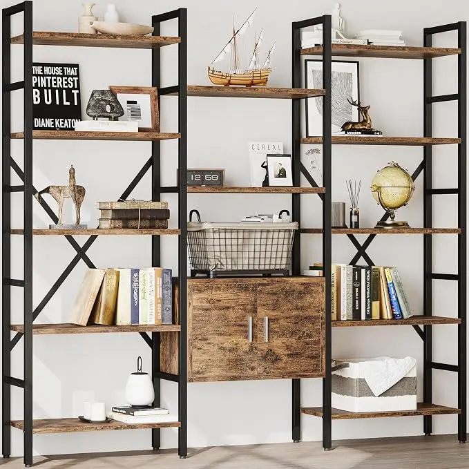 INNOD 70" Triple 5 Tier Book Shelf, Large Industrial Bookcase