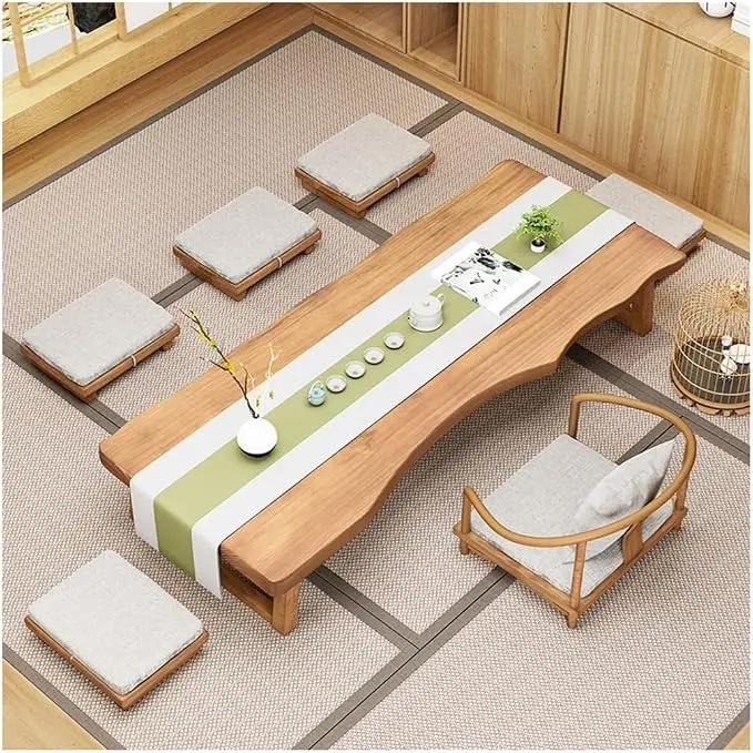 Japanese Floor Table -Vintage Solid Wood Tatami Table, Low Rectangular Tea Table