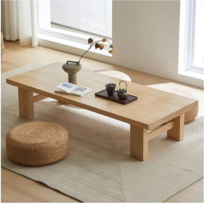 Japanese Style Low Table Multifunctional Rectangle Wooden Farmhouse Cocktail