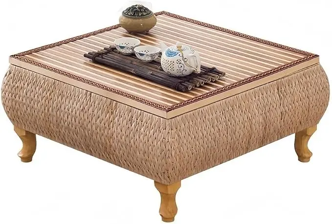 Japanese-Style Rattan Floor Table