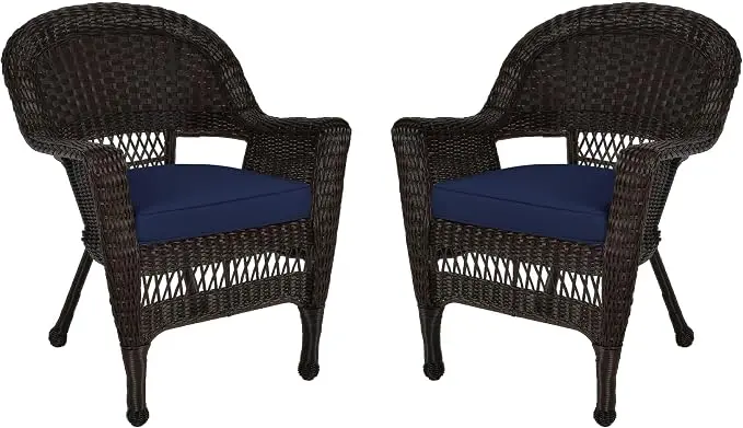 Jeco Wicker Chair with Blue Cushion