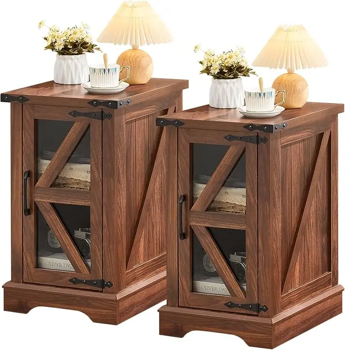 Joaxswe Narrow Night Stand Set 2, Farmhouse Side End Table