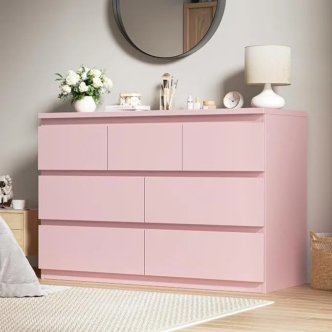 Jocoevol Modern Pink 7 Drawer Dresser