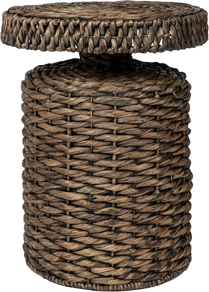 JONATHAN Y Marisol 24" Round Brown Woven Water Hyacinth Side Table