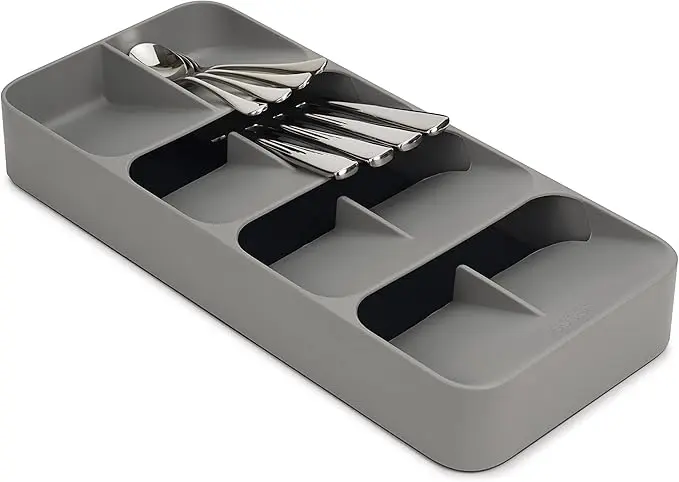 Joseph Joseph DrawerStore Compact Utensil Organizer For Kitchen Drawer Silverware, Flatware Tray, Grey