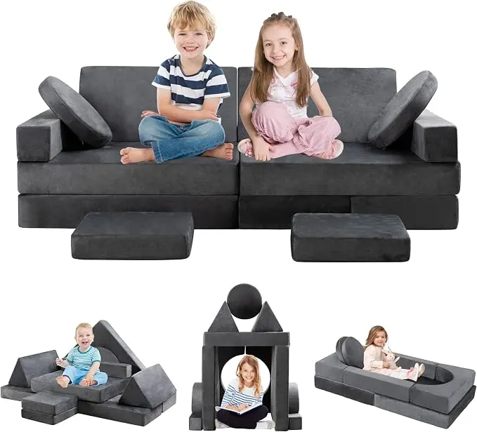 JY QAQA 18Pcs Modular Kids Play Couch Set, Toddler Sectional Sofa
