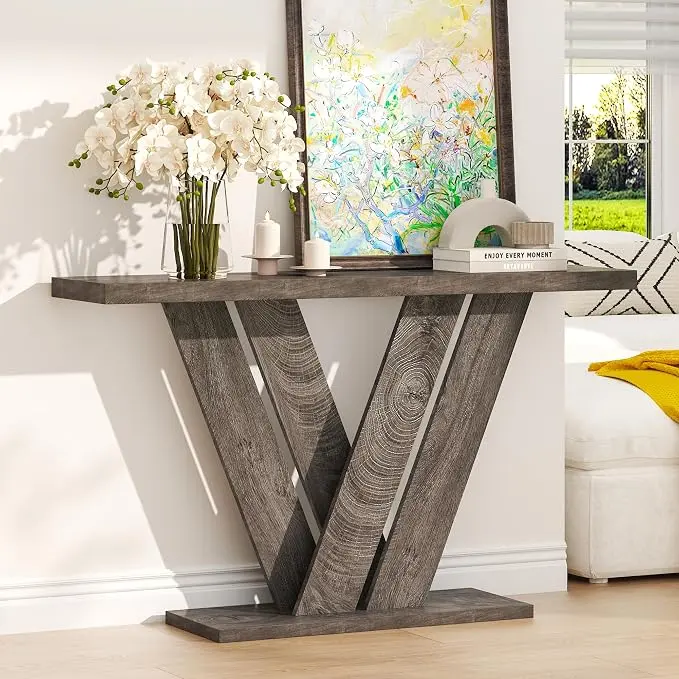 karlott 51 Inch Console Table, Modern V-Shaped Entryway Table, Wood Sofa Table