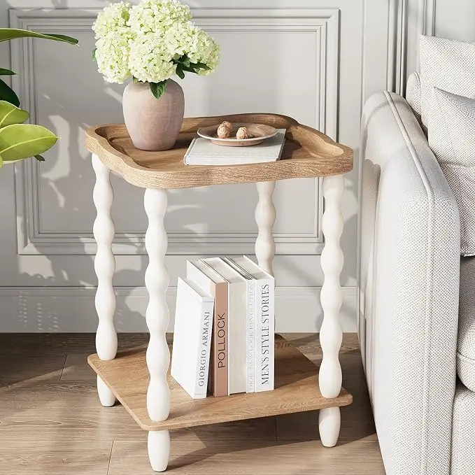 karlott End Table, 2-Tier Farmhouse Side Table, 18.9'' Handcrafted Weathered