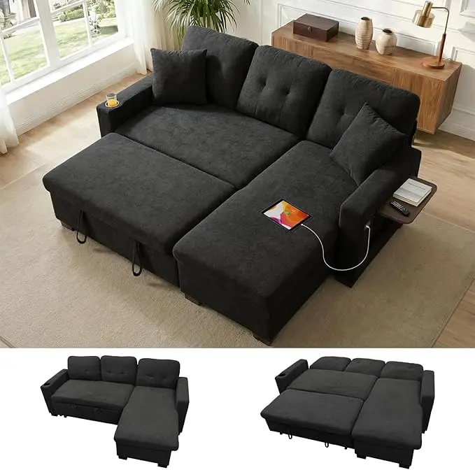 KCGKCG 82" L Shaped Sleeper Sofa Bed, Pull Out Sectional Couch