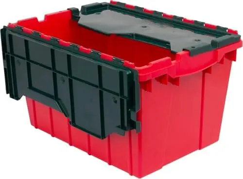 KeepBox 12 Gal Storage Box, Lid Attached, Stackable, Red/Green